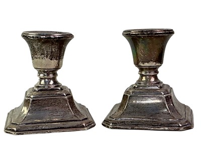 Lot 715 - PAIR OF GEORGE V SILVER DWARF CANDLESTICKS
