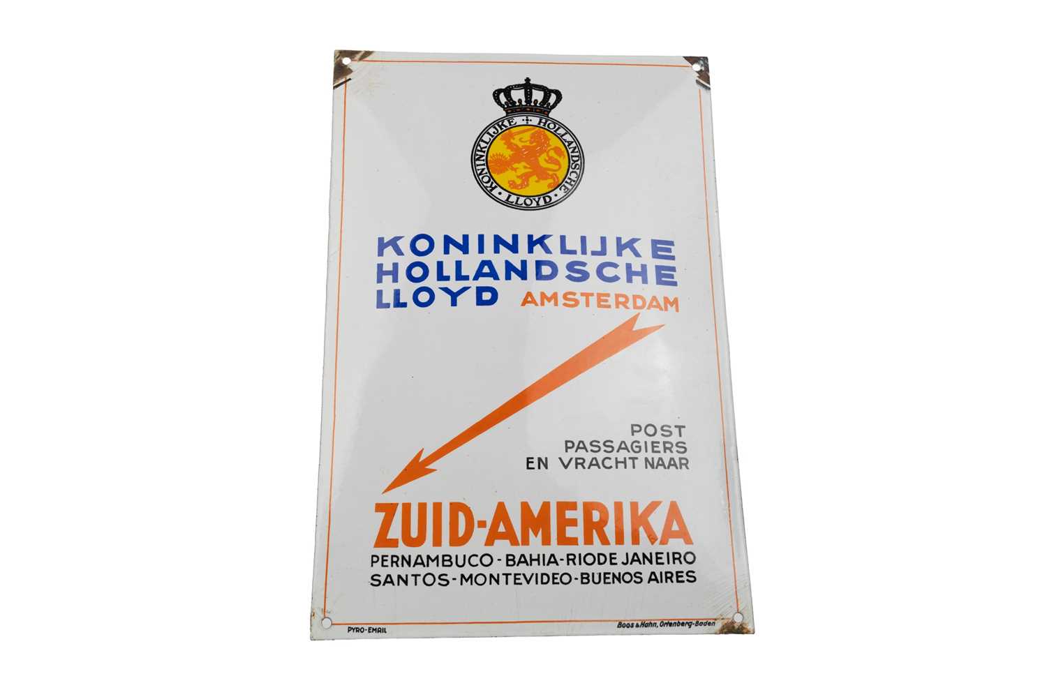 Lot 177 - VINTAGE SHIPPING LINE ENAMEL ADVERTISING SIGN