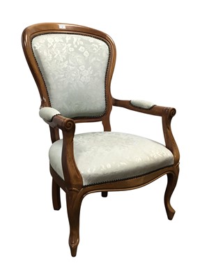 Lot 90 - REPRODUCTION ELM OPEN ELBOW CHAIR