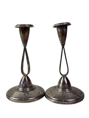Lot 294 - PAIR OF SILVER OPEN COLUMN CANDLESTICKS