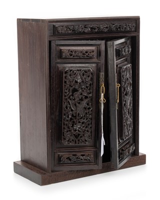 Lot 1377 - CHINESE ZITAN WOOD TABLE TOP CABINET
