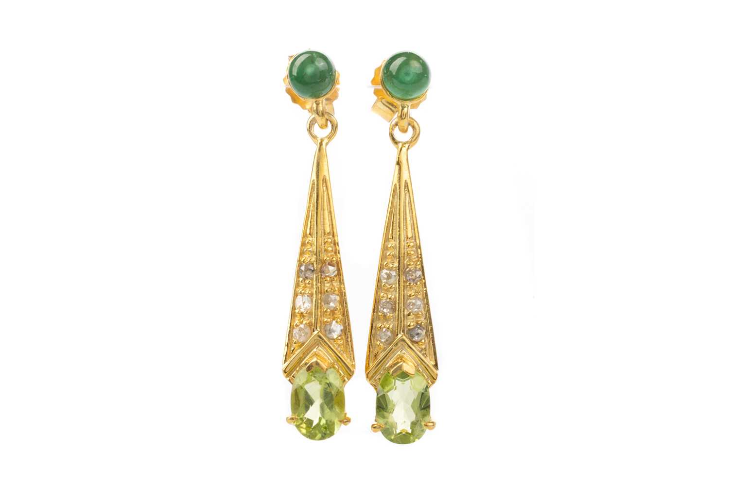 Lot 735 - PAIR OF EMERALD, PERIDOT AND DIAMOND EARRINGS