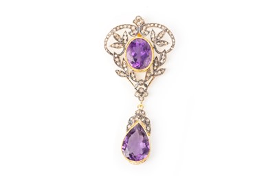 Lot 737 - AMETHYST AND DIAMOND PENDANT