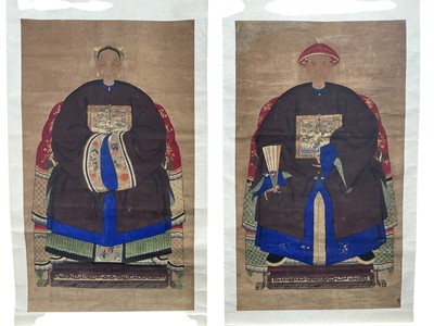 Lot 1378 - TWO CHINESE ANCESTOR PORTRAIT HANGING SCROLLS