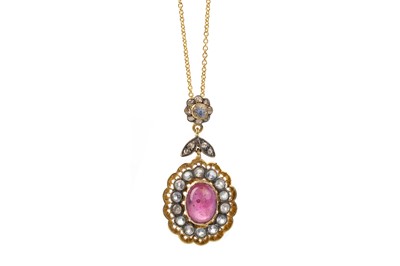 Lot 741 - RUBY SAPPHIRE AND DIAMOND PENDANT