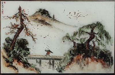 Lot 261 - FOUR CHINESE PAINTINGS ON GLASS