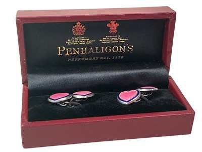 Lot 988 - PAIR OF SILVER AND ENAMEL CUFFLINKS