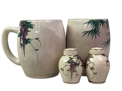 Lot 1391 - GROUP OF FIVE JAPANESE SATSUMA TANKARDS