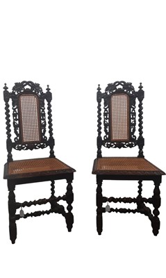 Lot 412 - PAIR OF OAK CANE SEATED CHAIRS
