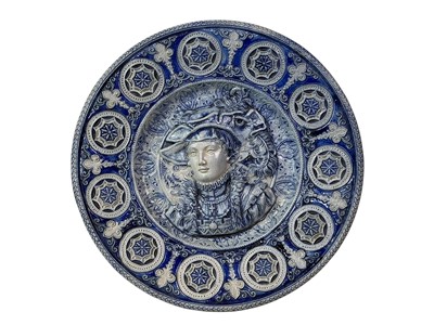 Lot 384 - GERMAN SALT GLAZE AND COBALT BLUE WALL CHARGER