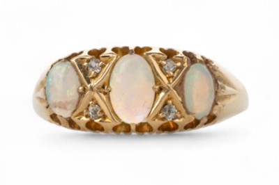 Lot 767 - OPAL AND DIAMOND BOAT RING