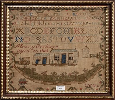 Lot 1285 - VICTORIAN ALPHABETICAL AND PICTORIAL NEEDLEWORK SAMPLER