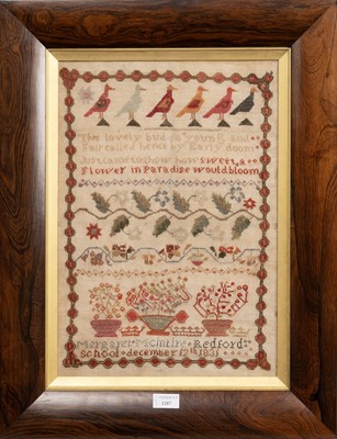 Lot 1287 - WILLIAM IV PICTORIAL NEEDLEWORK SAMPLER