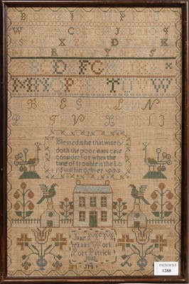 Lot 1288 - WILLIAM IV SCOTTISH ALPHABETICAL AND PICTORIAL NEEDLEWORK SAMPLER