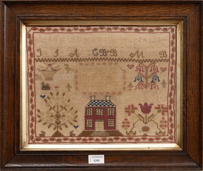 Lot 1293 - VICTORIAN ALPHABETICAL AND PICTORIAL NEEDLEWORK SAMPLER