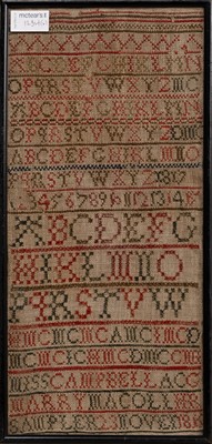 Lot 1294 - VICTORIAN ALPHABETICAL AND PICTORIAL NEEDLEWORK SAMPLER