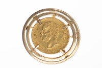 Lot 580 - ITALIAN GOLD 20 LIRE COIN DATED 1882 mounted...