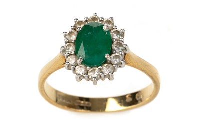 Lot 401 - EMERALD AND DIAMOND CLUSTER RING