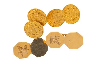 Lot 408 - TWO PAIRS OF GOLD CUFFLINKS