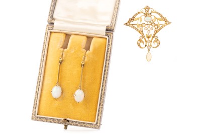 Lot 409 - PAIR OF OPAL EARRINGS AND A HOLBEIN