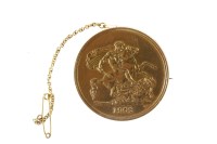 Lot 591 - GOLD £5 FIVE POUNDS COIN DATED 1902 soldered...