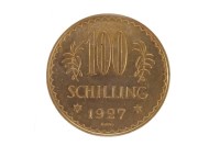 Lot 595 - GOLD AUSTRIA 100 SCHILLING COIN DATED 1927