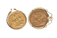 Lot 605 - TWO GOLD SOVEREIGNS DATED 1910 both in pendant...