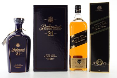 Lot 41 - BALLANTINE'S 21 YEAR OLD CERAMIC DECANTER AND JOHNNIE WALKER 12 YEAR OLD BLACK LABEL 1L