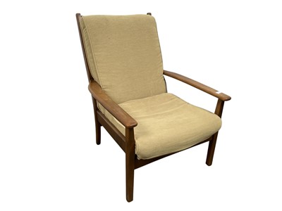 Lot 224 - PAIR OF TEAK FRAMED ELBOW CHAIRS