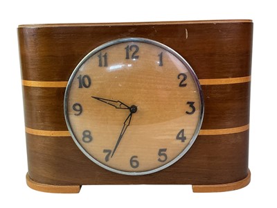 Lot 337 - ART DECO STYLE OAK AND MAHOGANY MANTEL CLOCK