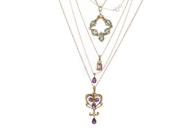 Lot 435 - GROUP OF GEM SET PENDANTS ON CHAINS