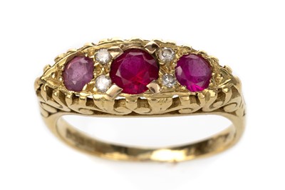 Lot 449 - RUBY AND DIAMOND BOAT RING