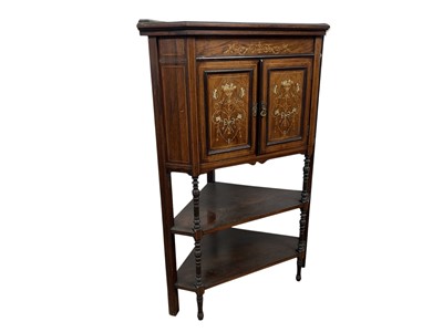 Lot 1314 - LATE VICTORIAN INLAID ROSEWOOD CORNER CUPBOARD