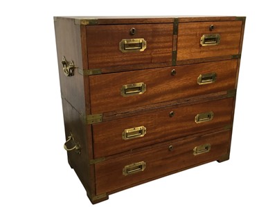 Lot 508 - REPRODUCTION MAHOGANY CAMPAIGN STYLE CHEST OF DRAWERS