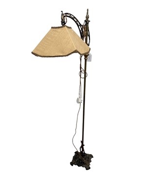 Lot 726 - REPRODUCTION BRASS AND CAST METAL FLOOR LAMP