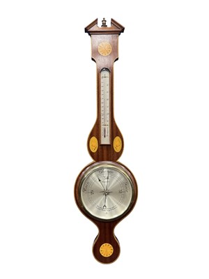Lot 664 - EDWARDIAN STYLE INLAID MAHOGANY BANJO BAROMETER