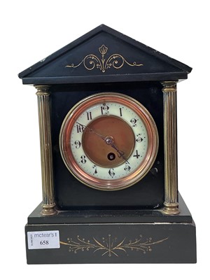 Lot 413 - VICTORIAN BLACK SLATE MANTEL CLOCK