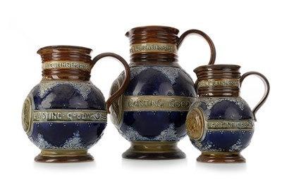 Lot 1356 - THREE DOULTON LAMBETH JUGS