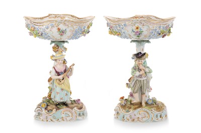 Lot 1432 - PAIR OF DRESDEN PORCELAIN CENTREPIECES