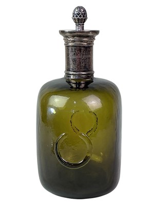 Lot 767 - SILVER MOUNTED GREEN GLASS DECANTER