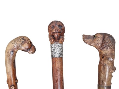 Lot 1400 - THREE NOVELTY ZOOMORPHIC WALKING CANES