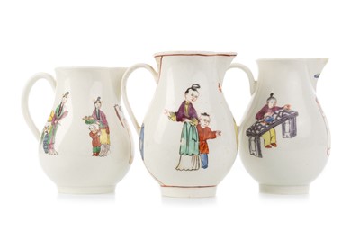 Lot 1378 - THREE ENGLISH PORCELAIN SPARROW BEAK JUGS