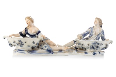 Lot 1407 - PAIR OF MEISSEN PORCELAIN FIGURAL SWEET MEAT DISHES