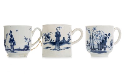 Lot 1415 - THREE ENGLISH PORCELAIN BLUE AND WHITE COFFEE CUPS