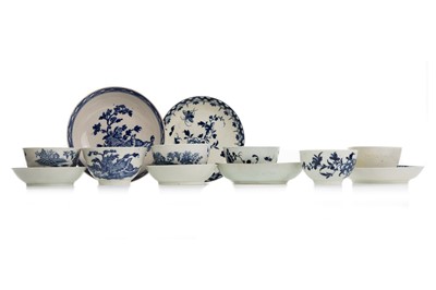 Lot 1418 - GROUP OF ENGLISH PORCELAIN BLUE AND WHITE TEA BOWLS AND MATCHING SAUCERS