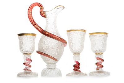 Lot 1423 - BOHEMIAN FROSTED GLASS PITCHER AND GLASSES