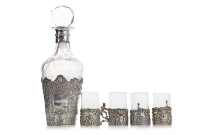 Lot 1422 - CONTINENTAL SILVER AND CUT GLASS LIQUEUR SET