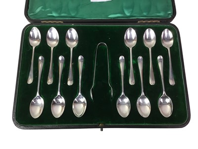 Lot 6 - SET OF TWELVE SILVER COFFEE SPOONS AND TONGS
