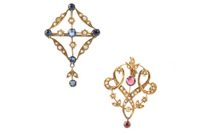 Lot 442 - TWO GEM SET HOLBEIN PENDANTS