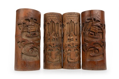 Lot 1461 - LARGE PAIR OF CHINESE BAMBOO BRUSH POTS